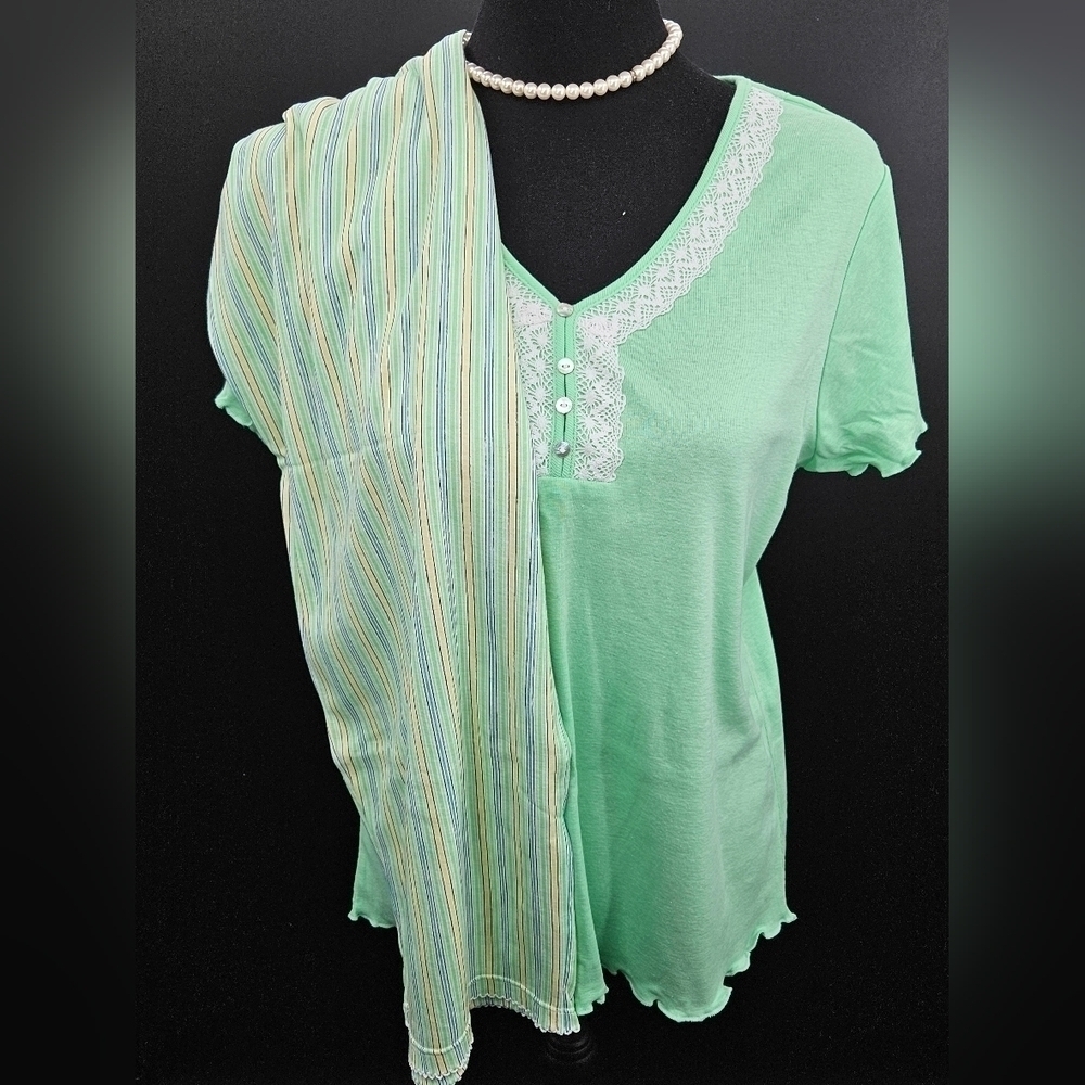 Villager by Liz Claiborne sz M & L Green Short Sleeve PJ Pajama Sleepwear SET